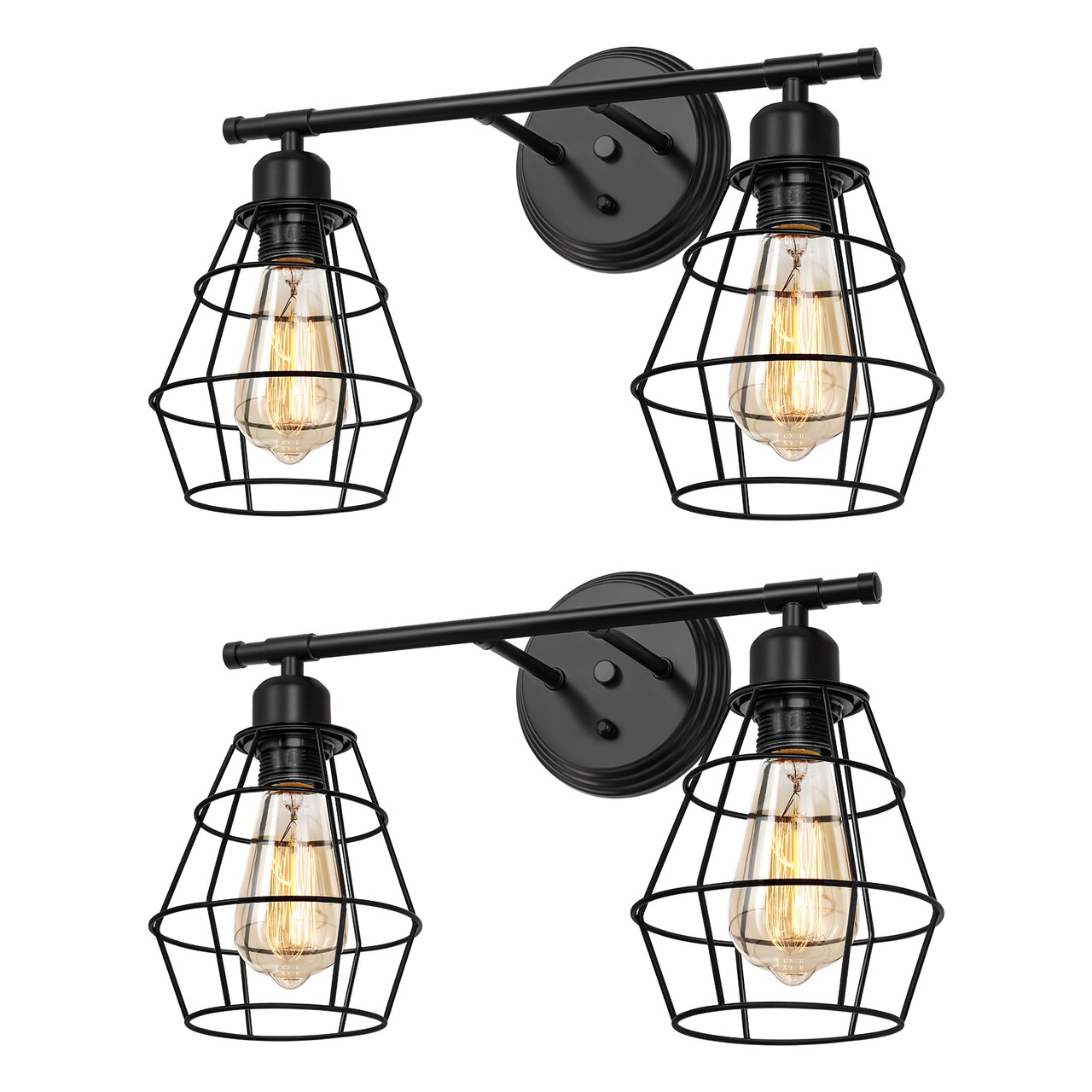 2-Light Industrial Vanity Light Rustic Wall Sconce for Bathroom, Farmhouse, or Kitchen Durable Metal Fixture with Adjustable Lighting, Easy Installation